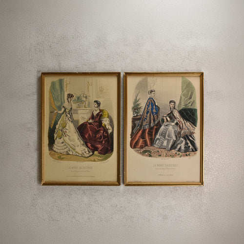 Pair of French La Mode Illustrée Fashion Plates, 1868