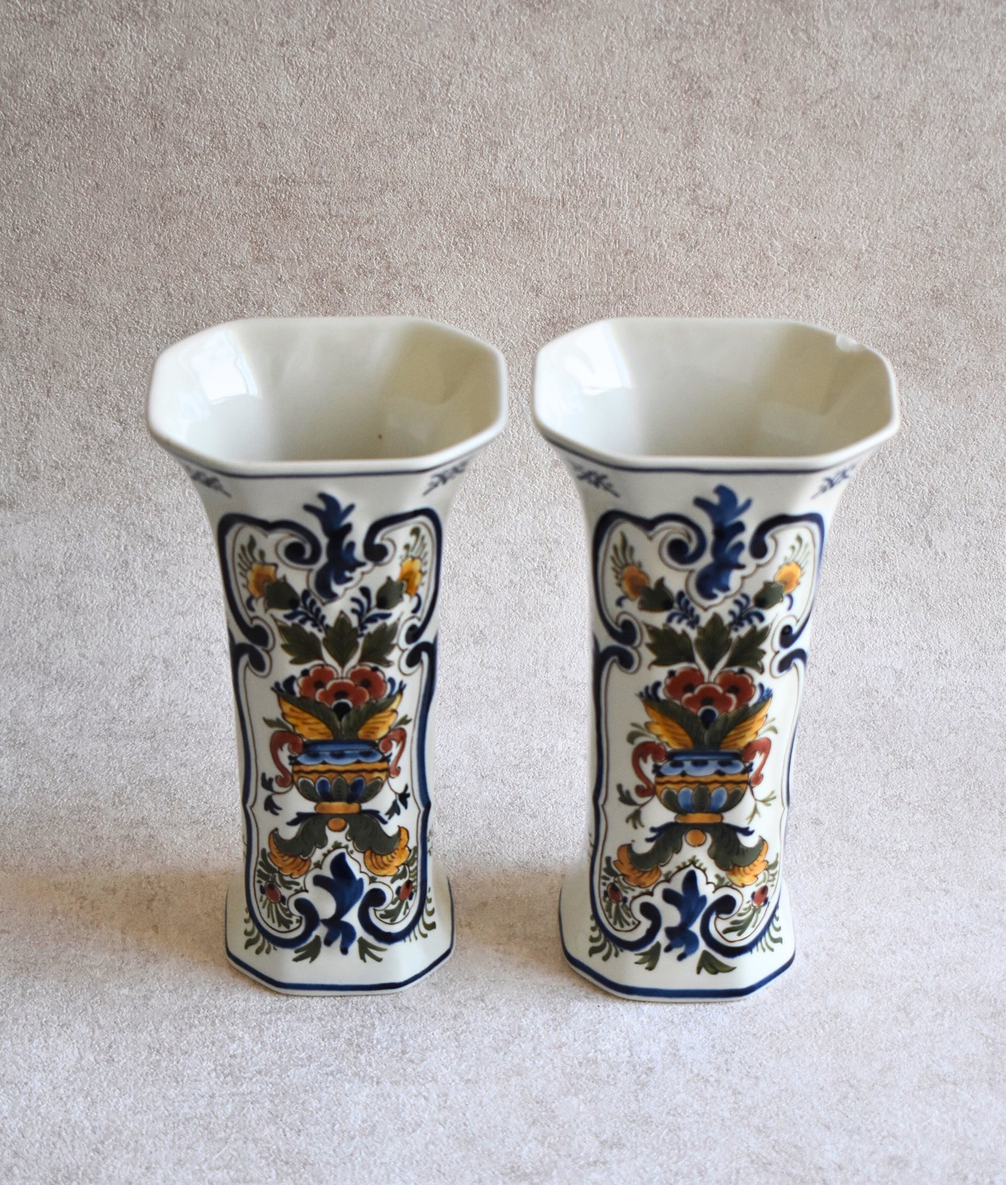 Hand-Painted Pair of Vintage Delft Vases