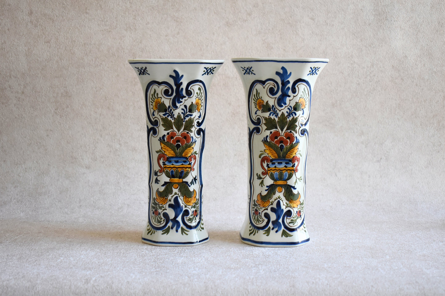 Hand-Painted Pair of Vintage Delft Vases