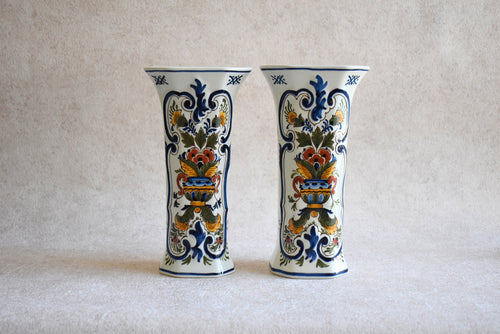 Hand-Painted Pair of Vintage Delft Vases