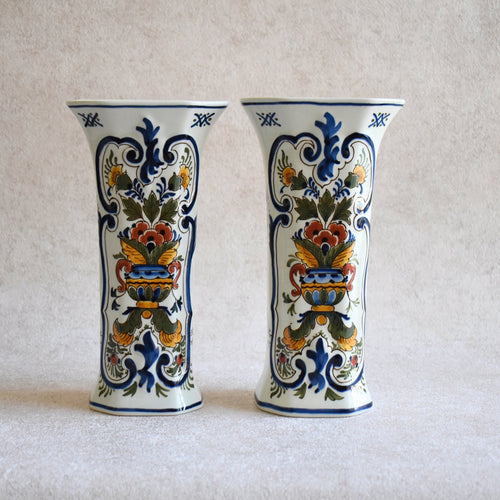 Hand-Painted Pair of Vintage Delft Vases