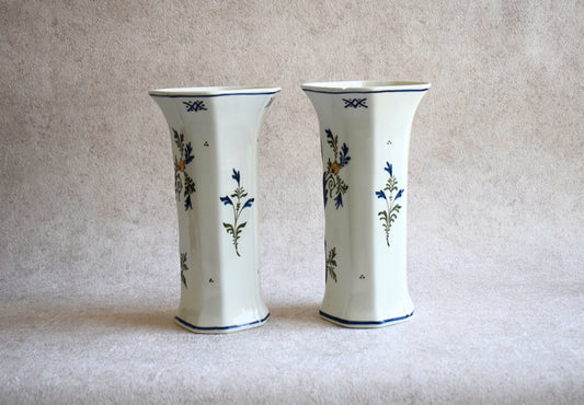 Hand-Painted Pair of Vintage Delft Vases