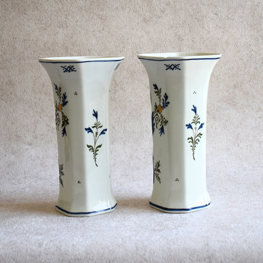 Hand-Painted Pair of Vintage Delft Vases