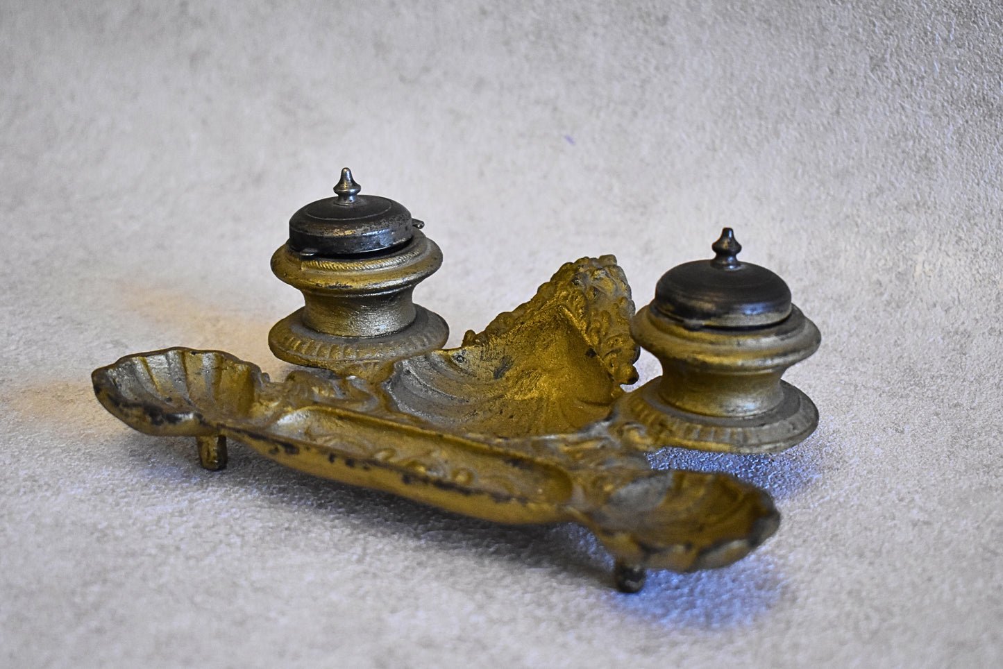 Antique French Gilt Double Inkwell with Shell Motif – Napoleon III Style