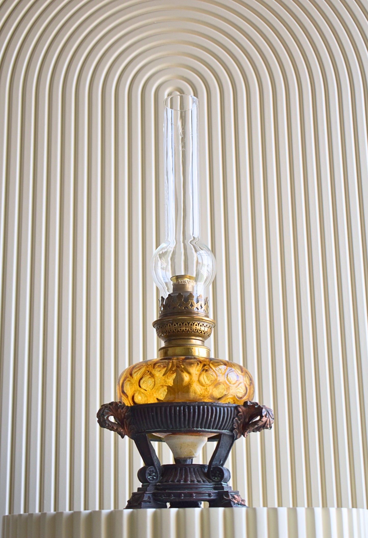 Antique Amber Glass Oil Lamp