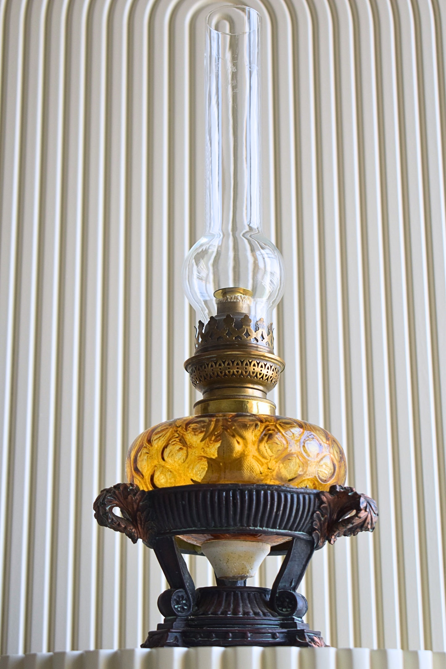 Antique Amber Glass Oil Lamp