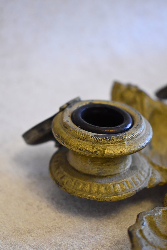 Antique French Gilt Double Inkwell with Shell Motif – Napoleon III Style