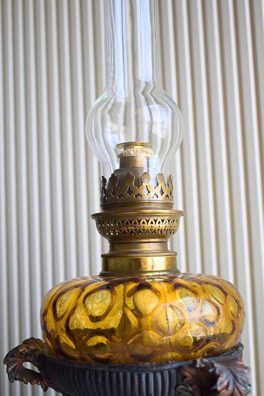Antique Amber Glass Oil Lamp
