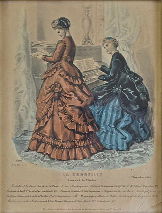 Antique French Fashion Print, La Corbeille Journal de Modes, 1868