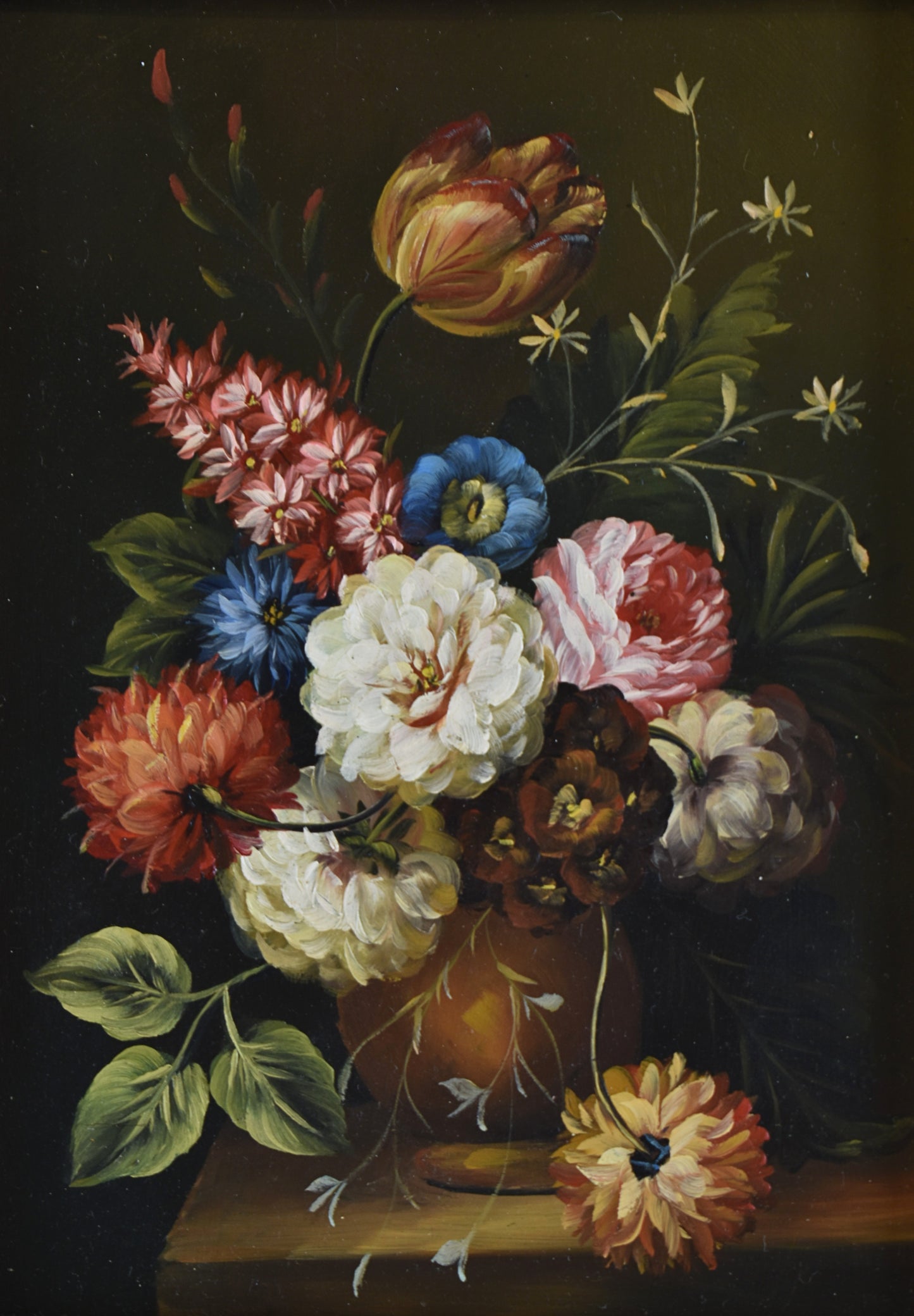 Pair of Hand-Painted Floral Oil Paintings