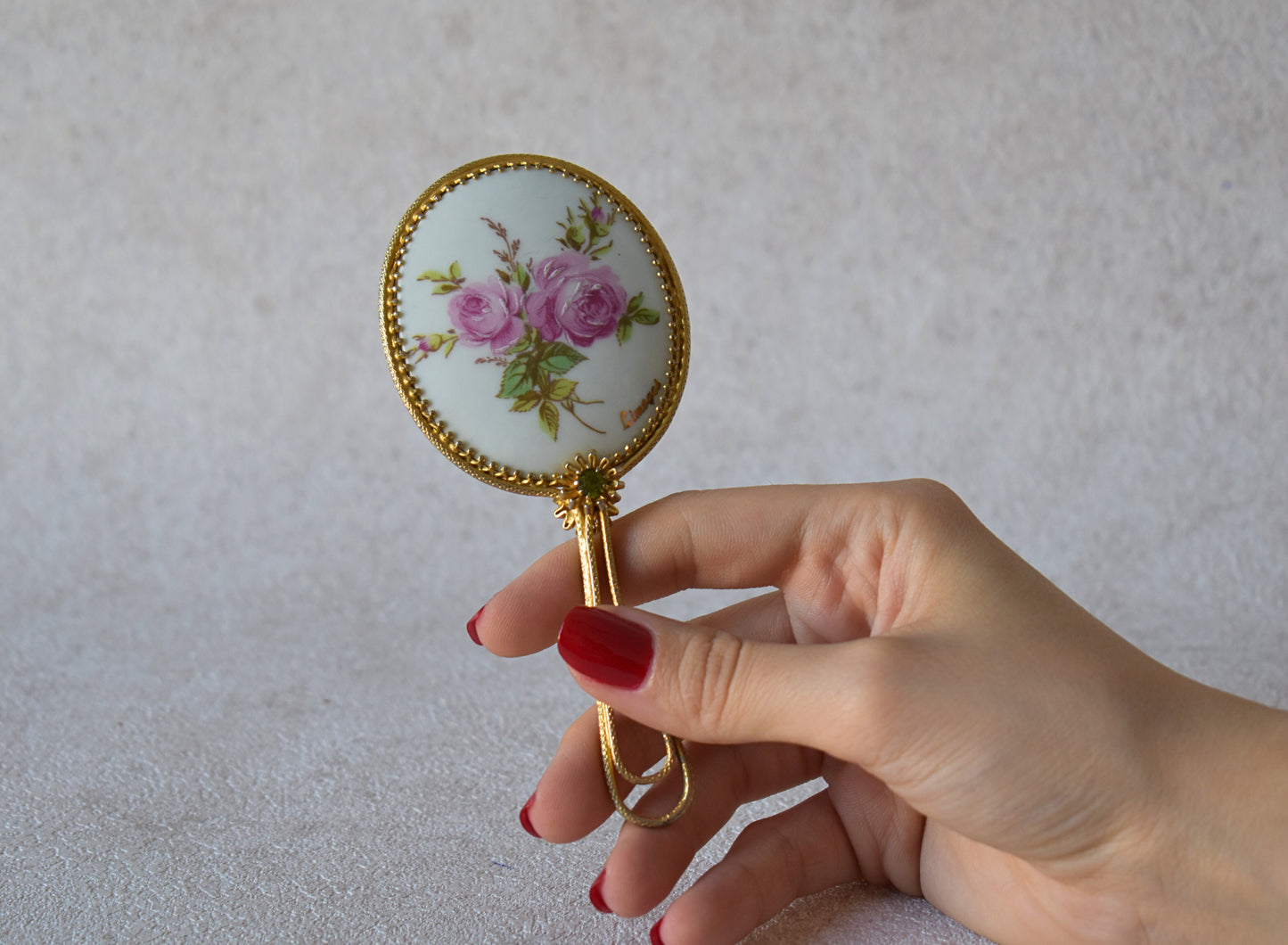 Elegant Limoges Porcelain Pocket Mirror