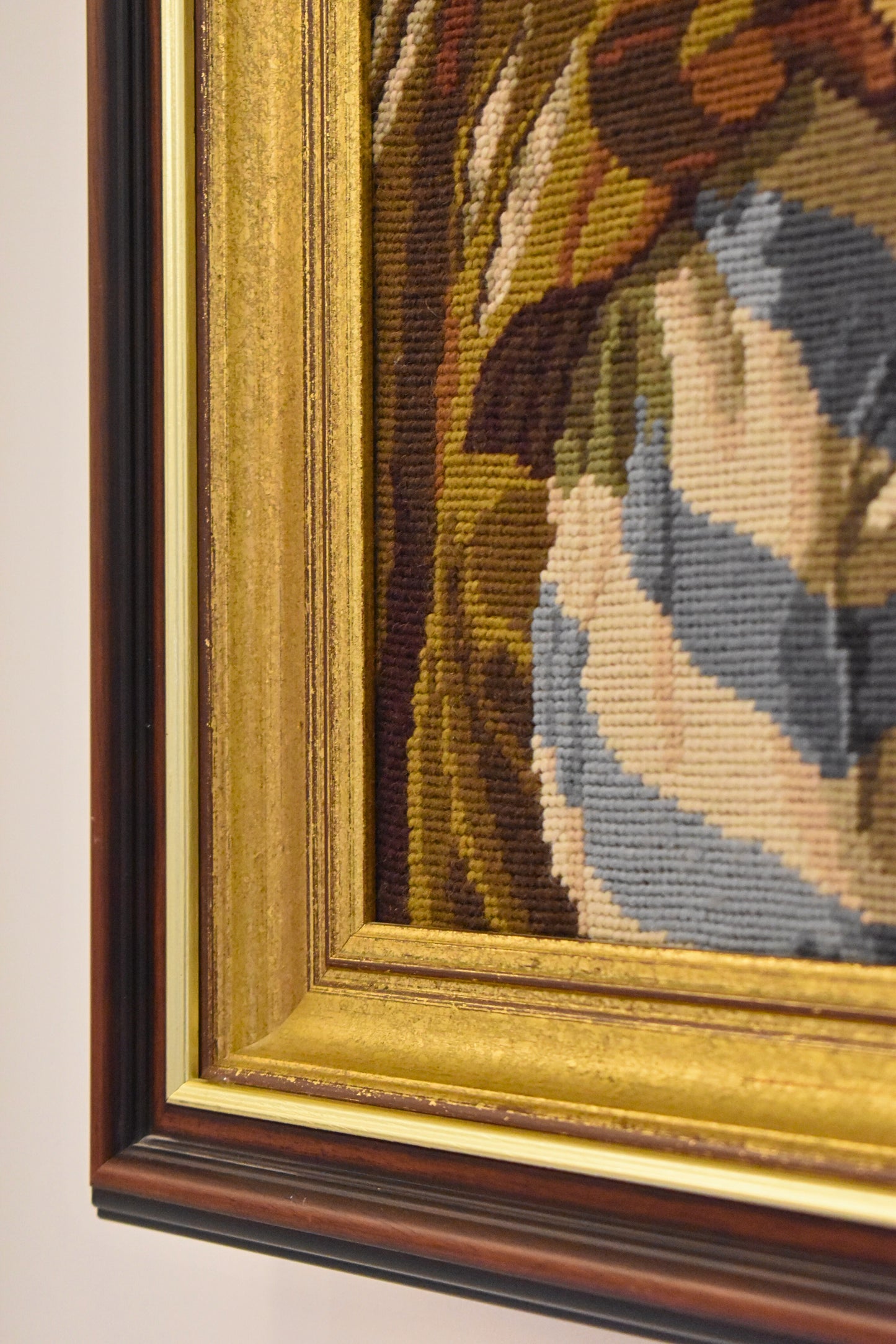 Framed Needlepoint Tapestry of a Flute Player (1970s–80s)