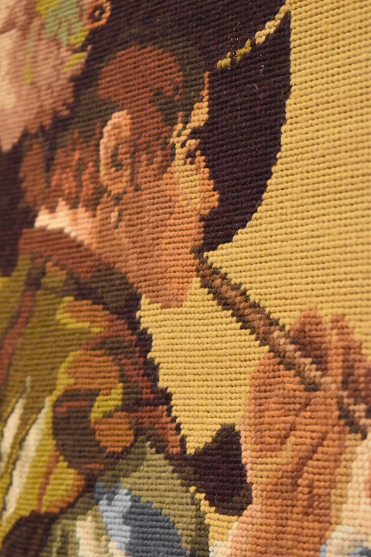 Framed Needlepoint Tapestry of a Flute Player (1970s–80s)