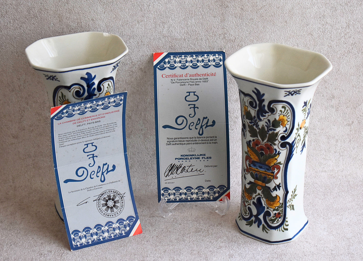 Hand-Painted Pair of Vintage Delft Vases