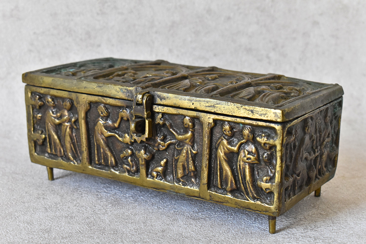 Antique Gothic Revival Reliquary-Style Brass Casket, c. 1880–1930