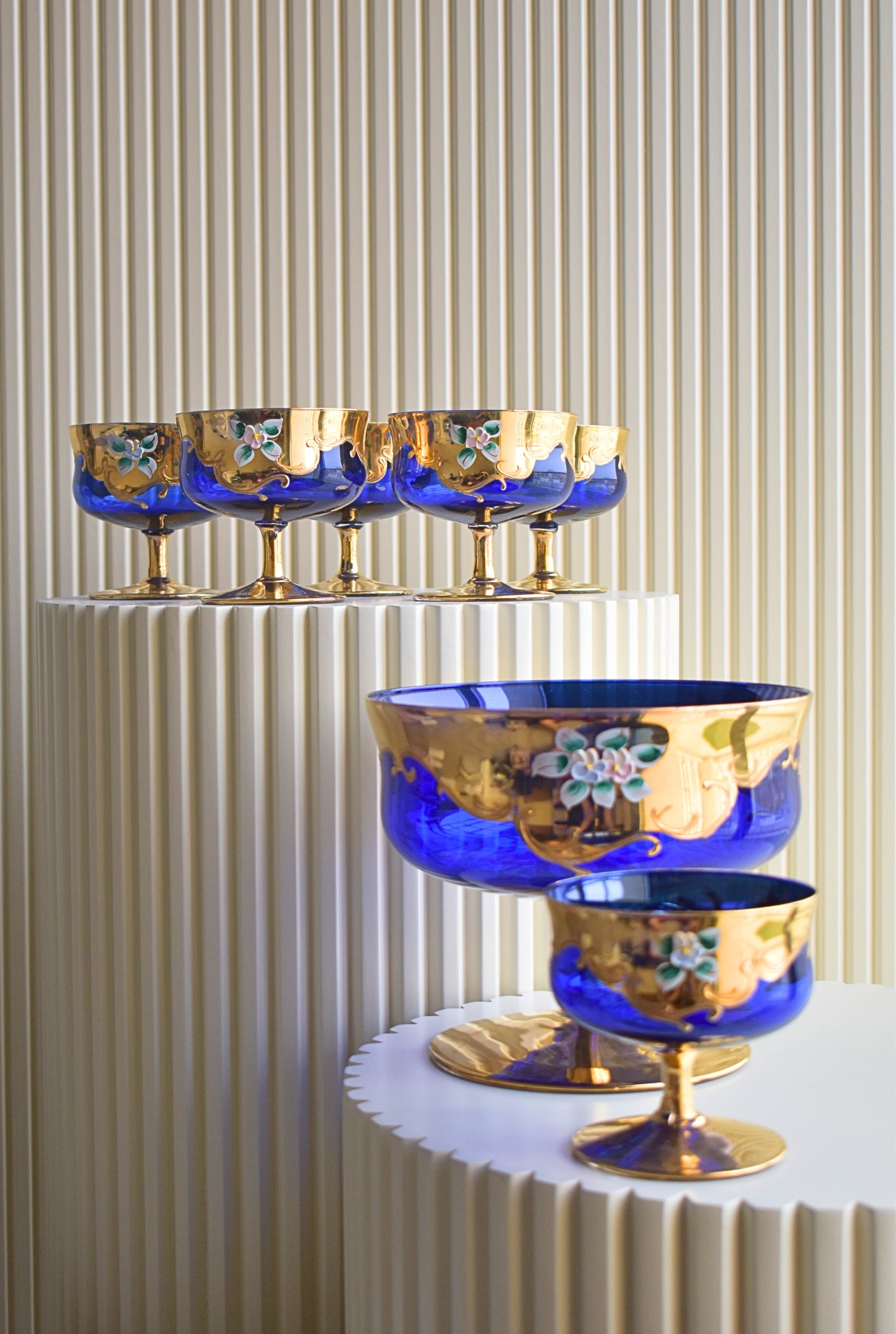 Vintage Italian Cobalt Fruit Salad Serving Set
