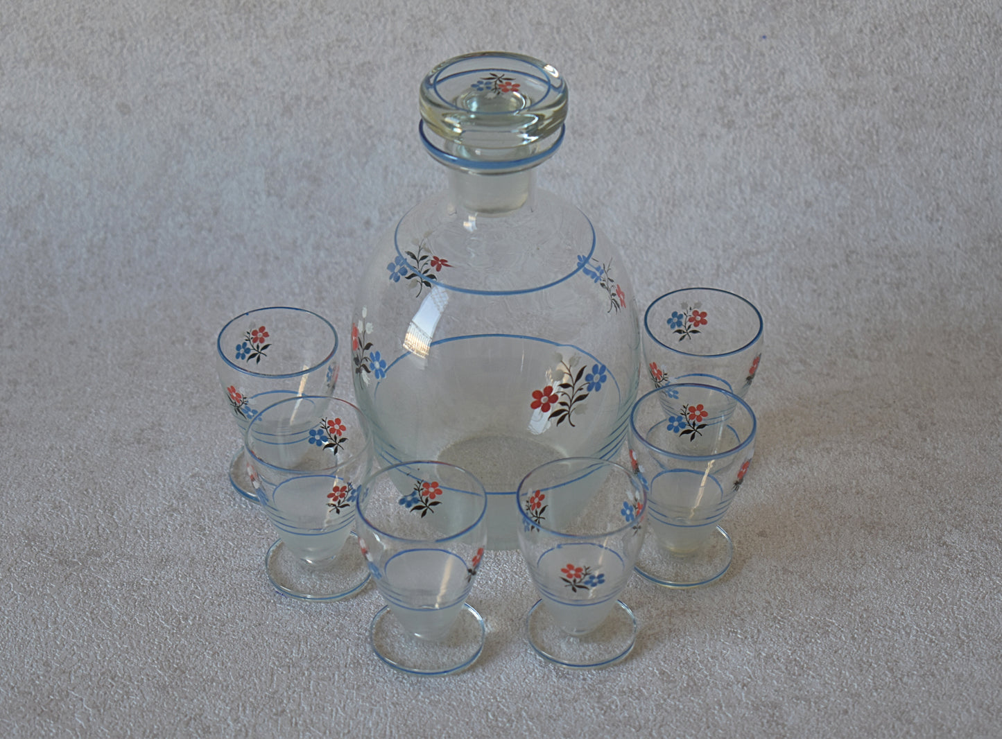 Charming Vintage Carafe Set with 6 Matching Glasses