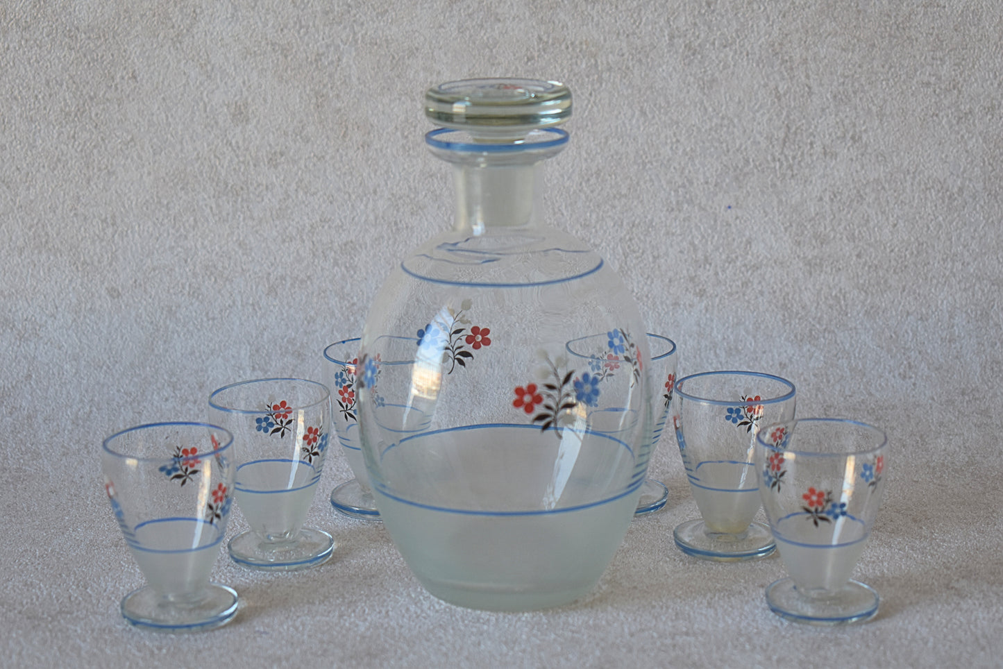 Charming Vintage Carafe Set with 6 Matching Glasses