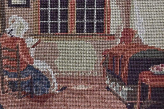 Vintage French Needlepoint Tapestry “Femme Lisant”