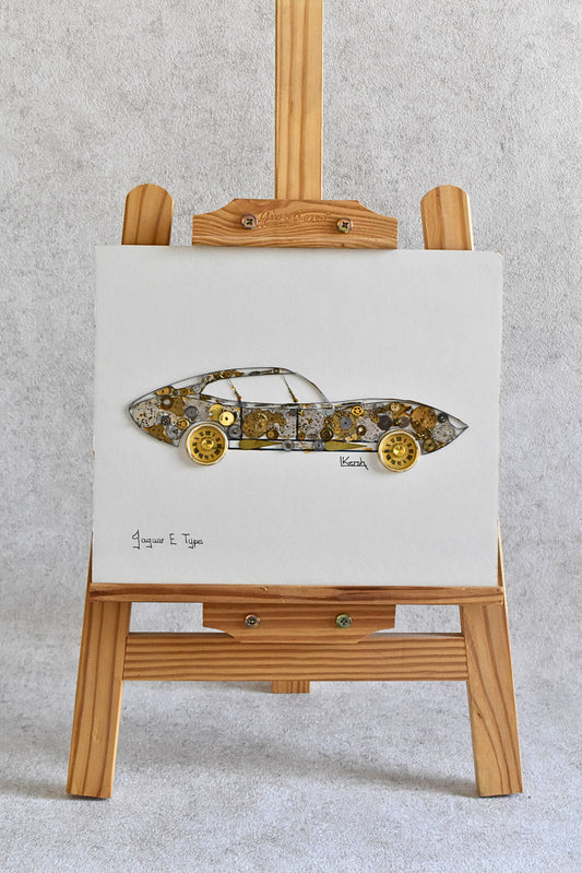 Vintage Horological Jaguar E-Type Artwork by L. Kersh