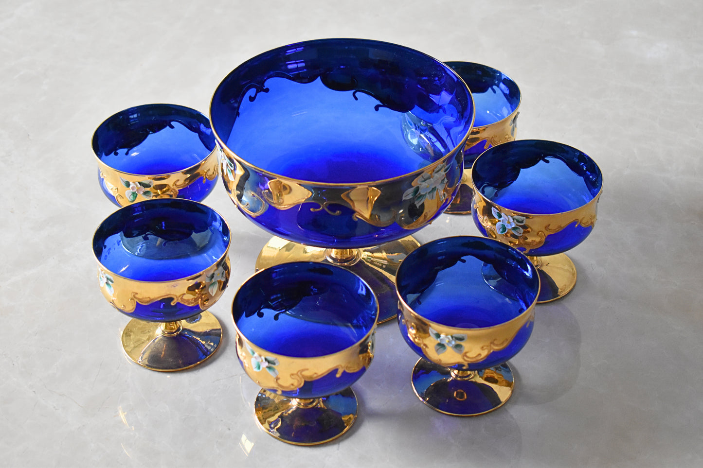 Vintage Italian Cobalt Fruit Salad Serving Set