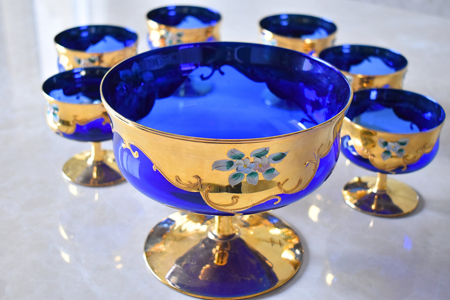 Vintage Italian Cobalt Fruit Salad Serving Set