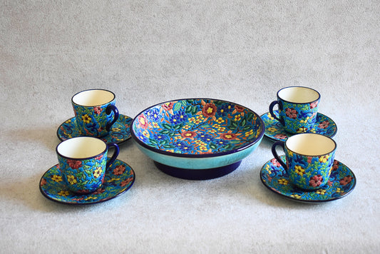 Antique Longwy Hand-Enamelled Cup & Plate Set - 1900s