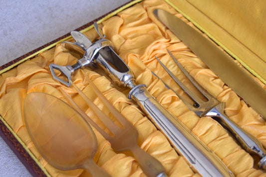 1930s French Silver-Plated Lamb Carving Set