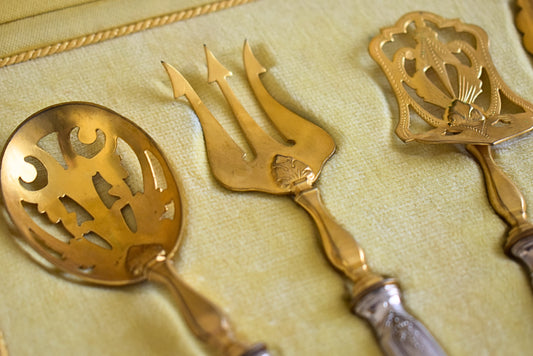 Antique French Silver & Gilt Serving Set, Minerva Hallmark, c. 1880–1920