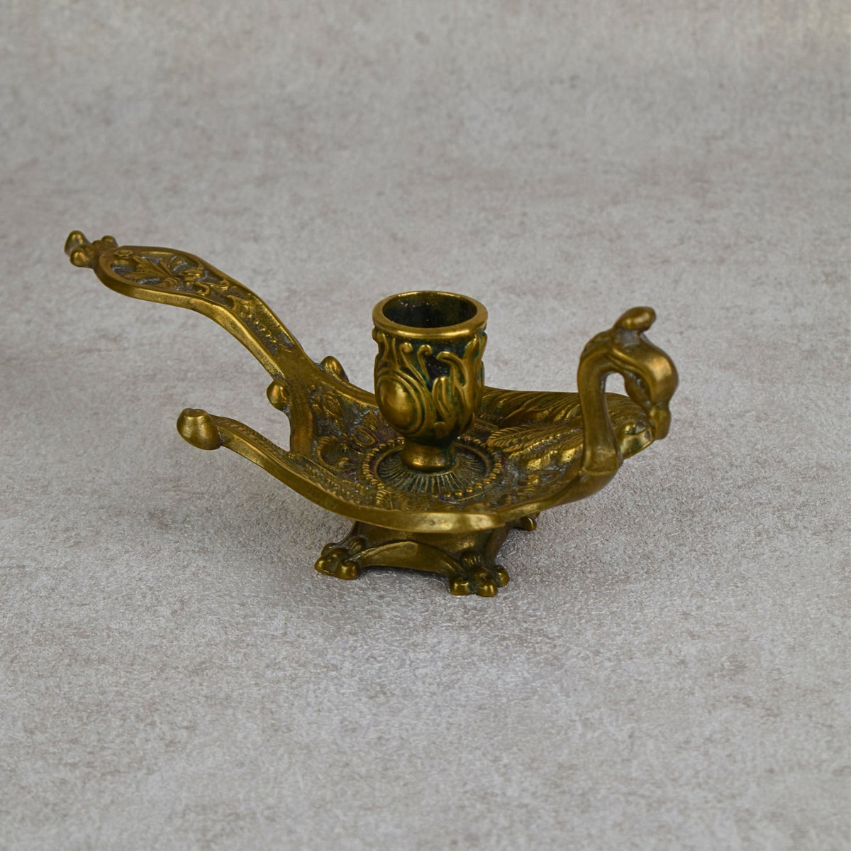 Vintage Italian brass peacock chamberstick candle holder