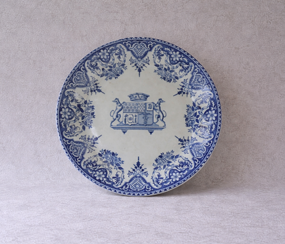 French Blue & White Pedestal Dish, Heraldic Tazza