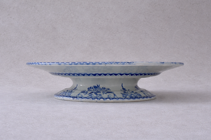 French Blue & White Pedestal Dish, Heraldic Tazza