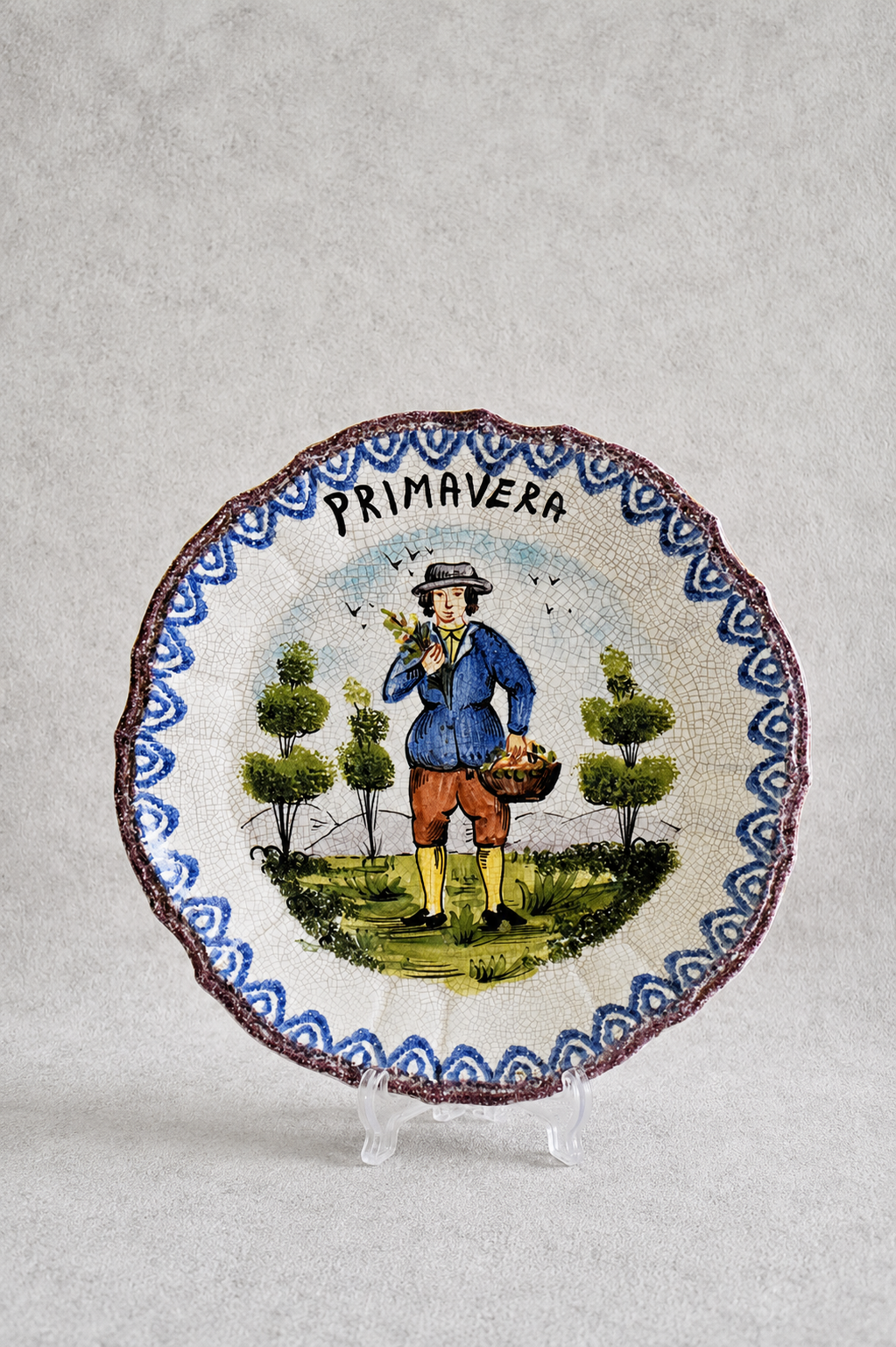 Vintage Italian Maiolica Plate "Primavera" by Bassano, Mid-20th Century