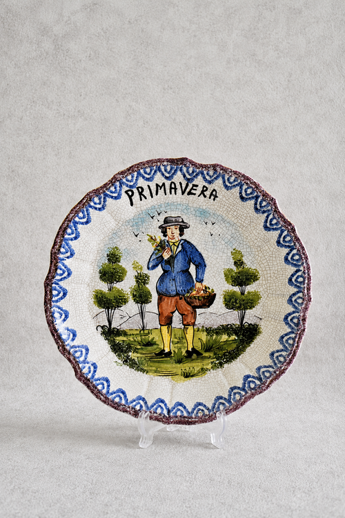 Vintage Italian Maiolica Plate "Primavera" by Bassano, Mid-20th Century