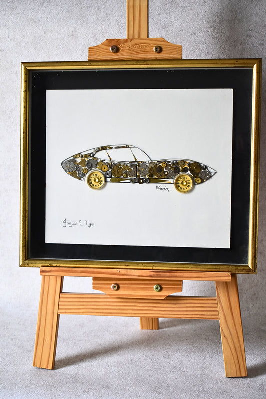 Vintage Horological Jaguar E-Type Artwork by L. Kersh