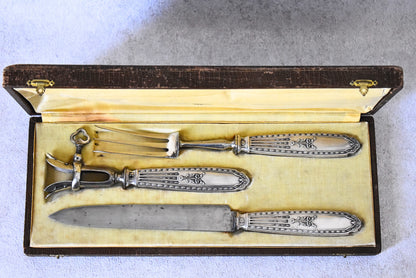 French Silver Lamb Carving Set, E.B. Cira 1890s