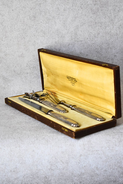 French Silver Lamb Carving Set, E.B. Cira 1890s
