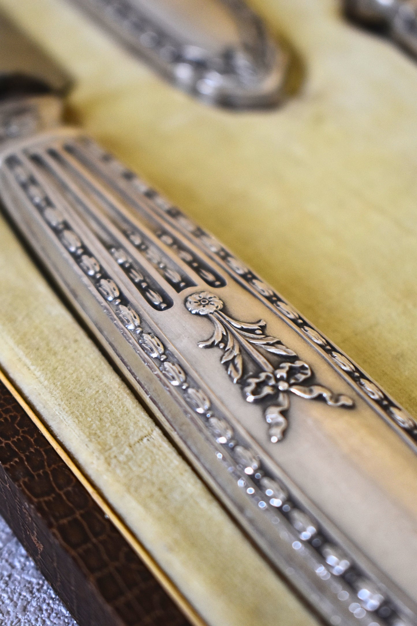 French Silver Lamb Carving Set, E.B. Cira 1890s