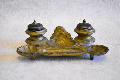 Antique French Gilt Double Inkwell with Shell Motif – Napoleon III Style