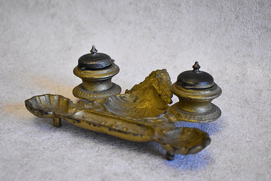 Antique French Gilt Double Inkwell with Shell Motif – Napoleon III Style
