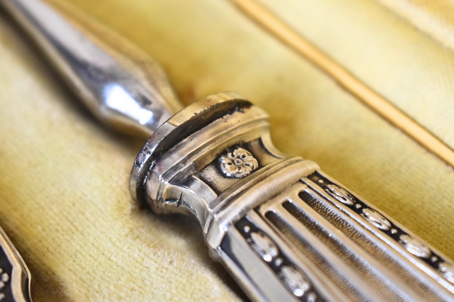 French Silver Lamb Carving Set, E.B. Cira 1890s