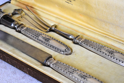 French Silver Lamb Carving Set, E.B. Cira 1890s