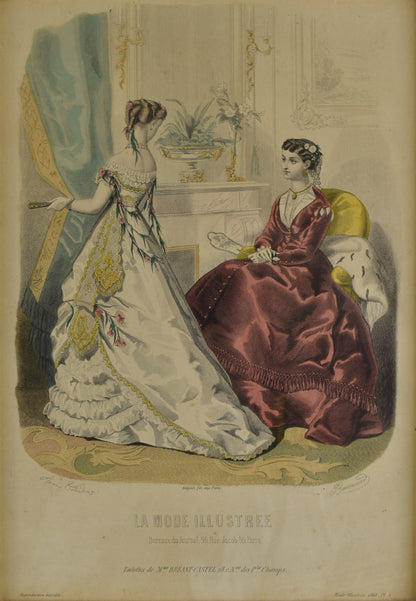 Pair of French La Mode Illustrée Fashion Plates, 1868