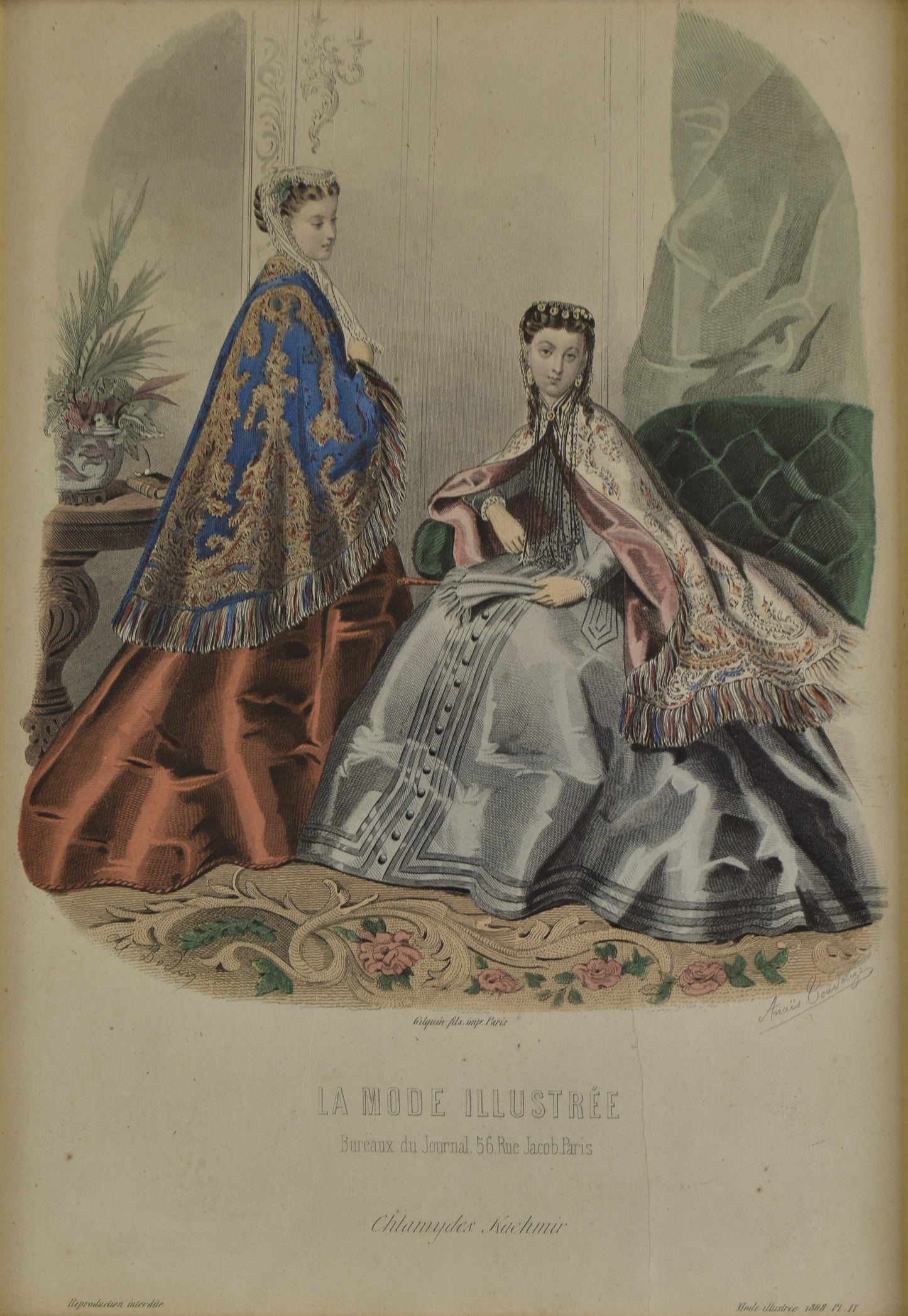 Pair of French La Mode Illustrée Fashion Plates, 1868