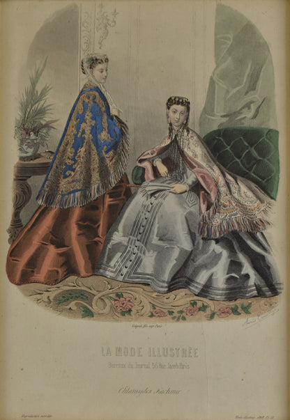 Pair of French La Mode Illustrée Fashion Plates, 1868