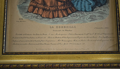 Antique French Fashion Print, La Corbeille Journal de Modes, 1868