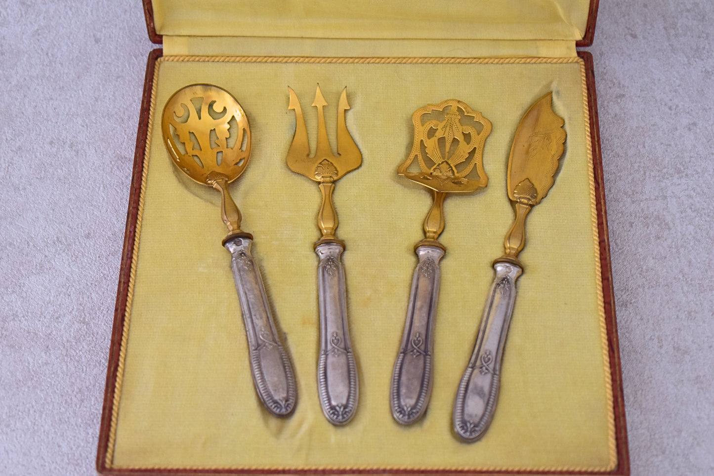Antique French Silver & Gilt Serving Set, Minerva Hallmark, c. 1880–1920