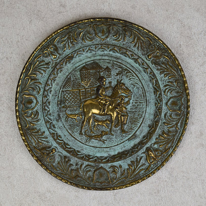 Pair of Embossed Brass Hunting Scene Wall Plates