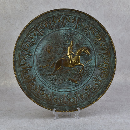 Pair of Embossed Brass Hunting Scene Wall Plates