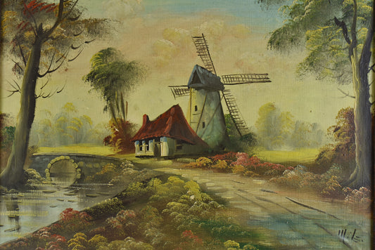 Vintage Decorative Windmill Landscape Painting